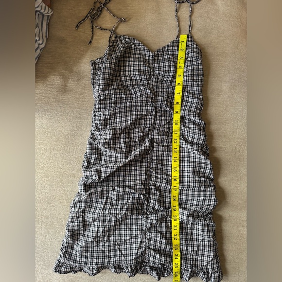 Hollister Plaid Ruched Tie Strap Mini Dress Black White Check Size Small - Picture 11 of 11
